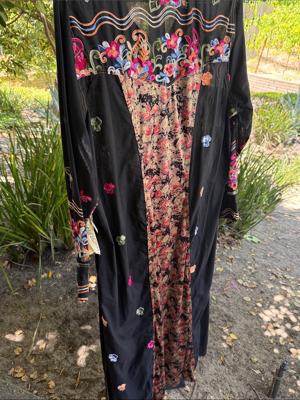 Aratta Black Embroidered Floral Long Shirt Dress with Pink & Orange Accents - Picture 2 of 3